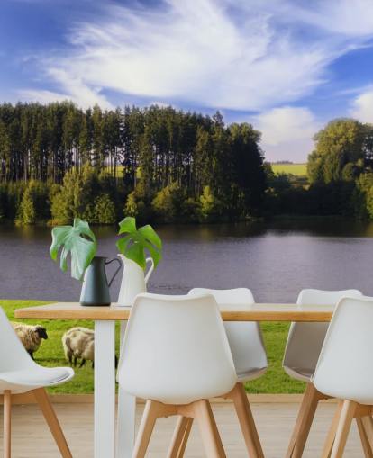 Sheep by a River Wallpaper