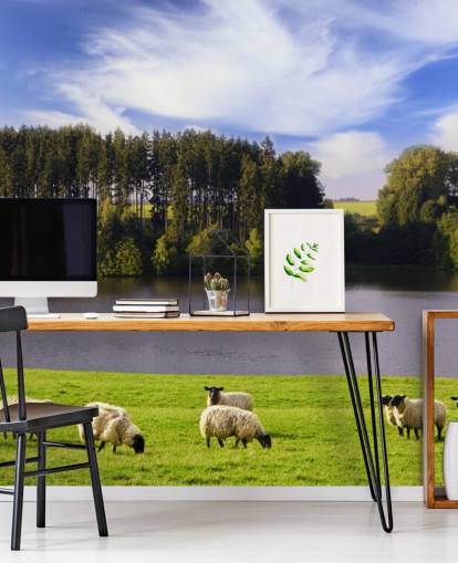Sheep by a River Wallpaper