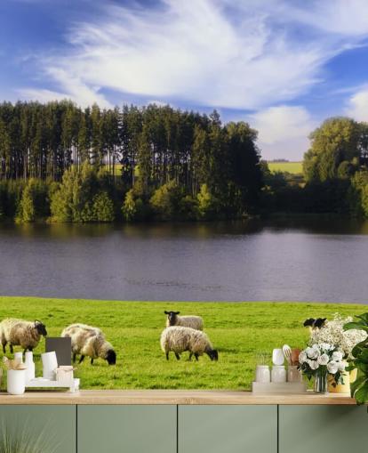 Papel de Parede Sheep by a River Papel de Parede Sheep by a River