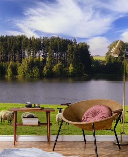 Sheep by a River Wallpaper