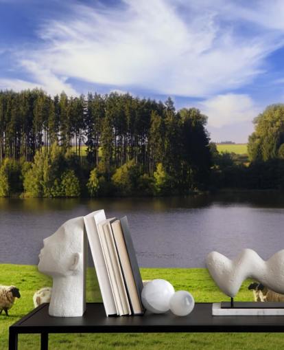 Sheep by a River Wallpaper