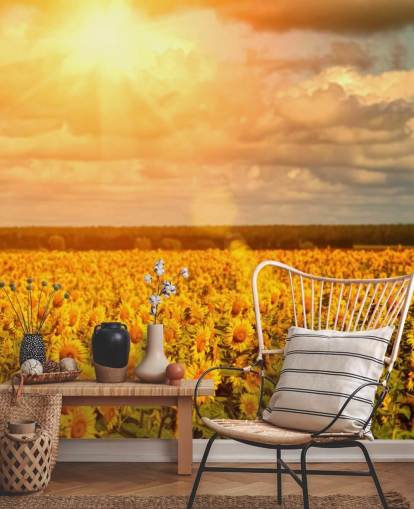 Sunflowers in a Field at Sunrise Mural