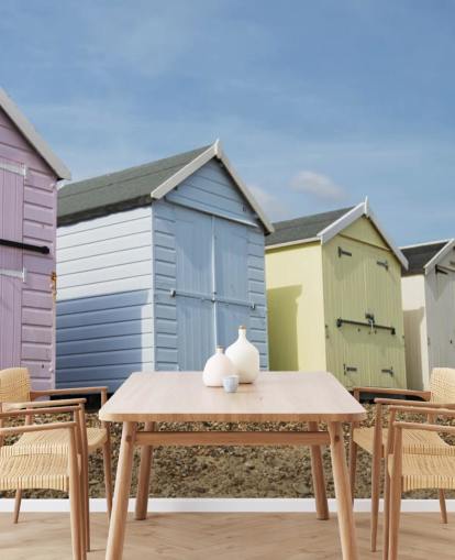 Pastel Farvede Beach Huts Baggrund Pastel Farvede Beach Huts Baggrund
