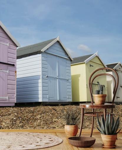 Pastel Coloured Beach Huts Wallpaper