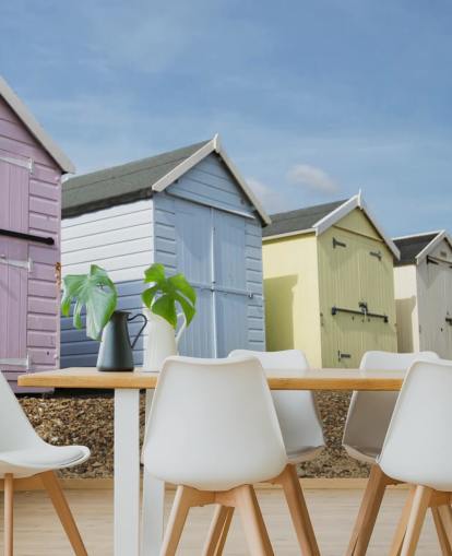 Pastelkleurige strandhutten behang Pastelkleurige strandhutten behang