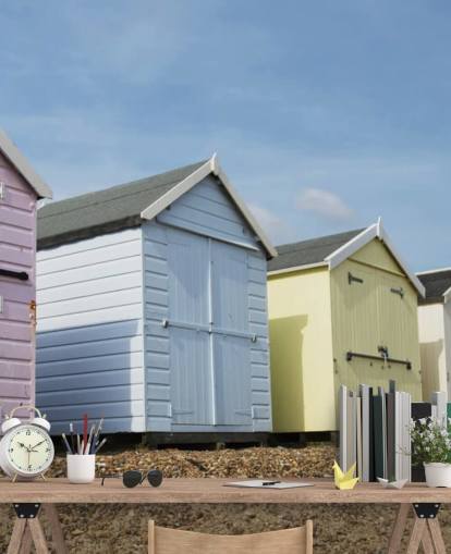 Pastel Farvede Beach Huts Baggrund