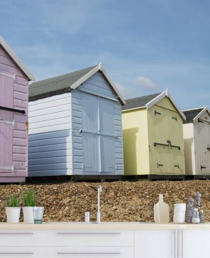 Pastel Coloured Beach Huts Wallpaper