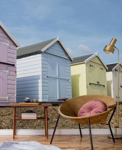 Pastel Coloured Beach Huts Wallpaper