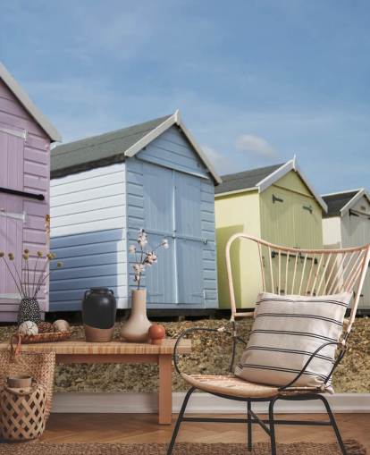 Pastel Farvede Beach Huts Baggrund