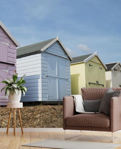 Pastel Coloured Beach Huts Wallpaper