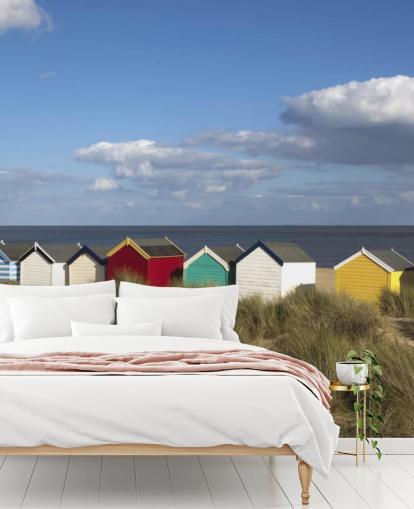 Färgglada Beach Huts Bakgrund Färgglada Beach Huts Bakgrund