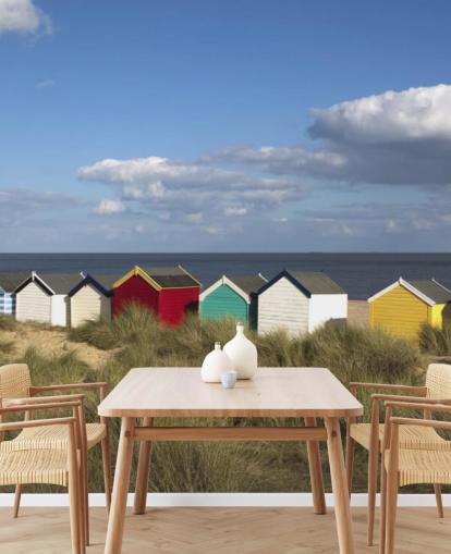 Farverige Beach Huts Baggrund Farverige Beach Huts Baggrund