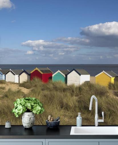 Colourful Beach Huts Wallpaper