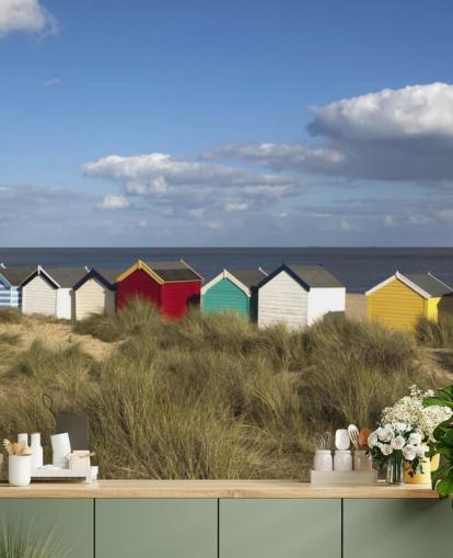 Colourful Beach Huts Wallpaper