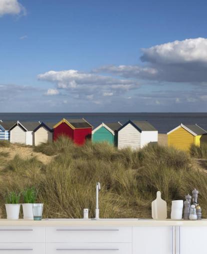Papel de parede colorido Beach Huts Papel de parede colorido Beach Huts