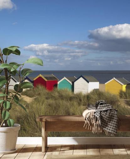 Farverige Beach Huts Baggrund Farverige Beach Huts Baggrund