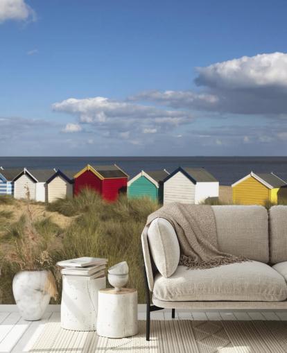 Kleurrijke strandhutten behang
