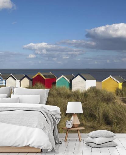 Farverige Beach Huts Baggrund Farverige Beach Huts Baggrund