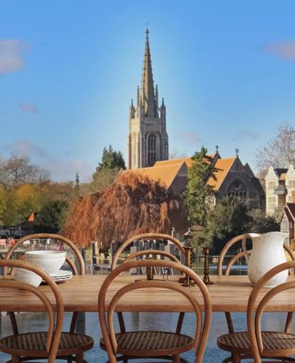 River by Quaint Village -seinämaalaus