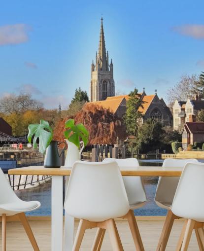 Flod af Quaint Village Vægmaleri