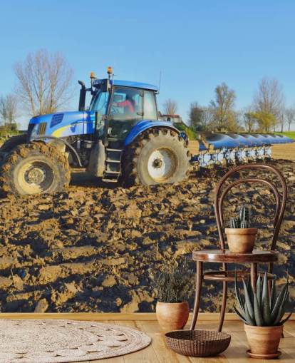 Mural de pared Arado de tractor azul