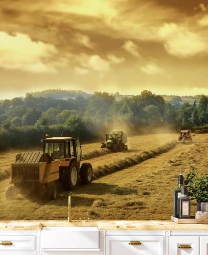 Tractors Dropping Hay Wallpaper