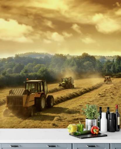 Tractores cayendo heno fondo de