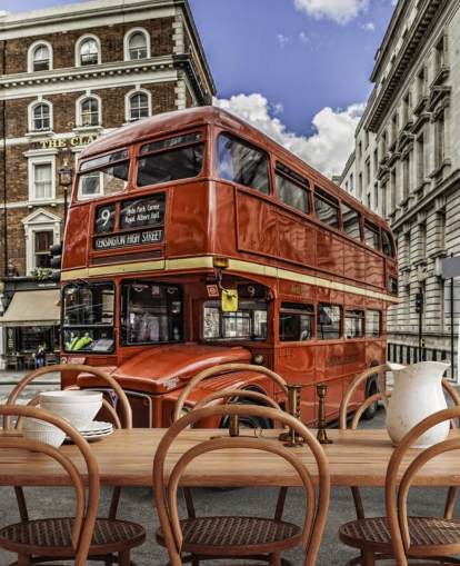 Vintage Red London Double Decker Bus in Street Wallpaper Vintage Red London Double Decker Bus in Street Wallpaper