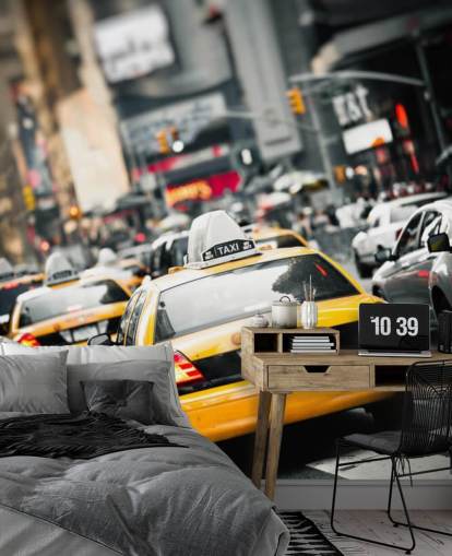 New York gule drosjer i Street Bakgrunn