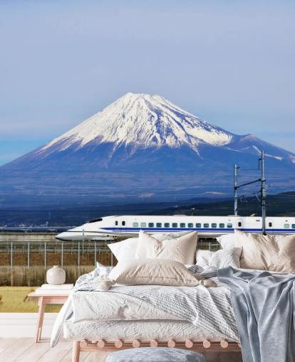 Snedækkede Mount Fuji og tog Baggrund
