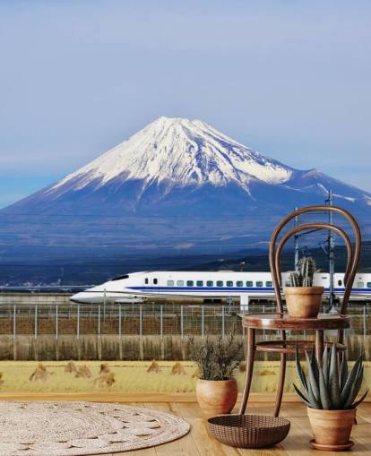 Fondo de pantalla nevado del monte Fuji y el tren Fondo de pantalla nevado del monte Fuji y el tren