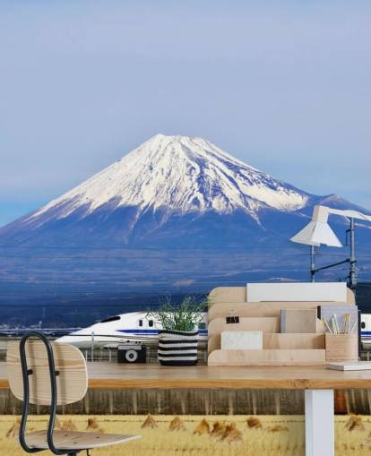 Fondo de pantalla nevado del monte Fuji y el tren Fondo de pantalla nevado del monte Fuji y el tren