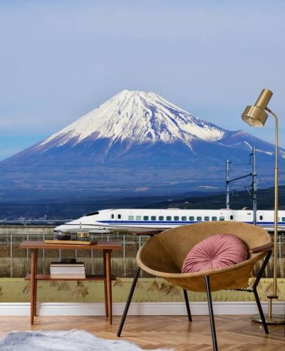 Snow Capped Mount Fuji and Train Wallpaper