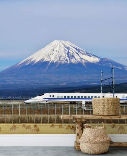 Snow Capped Mount Fuji ja Juna Taustakuva Snow Capped Mount Fuji ja Juna Taustakuva
