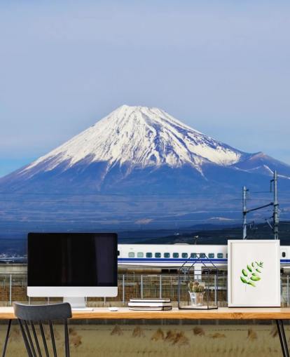 Snedækkede Mount Fuji og tog Baggrund