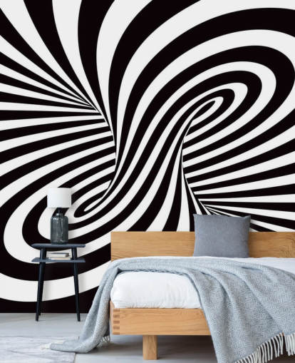 Decorazione murale 3D con vortice ottico in bianco e nero
