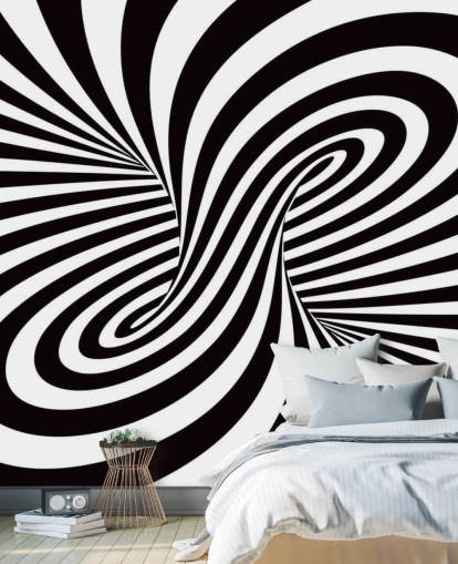 3D Black and White Optical Swirl Mural