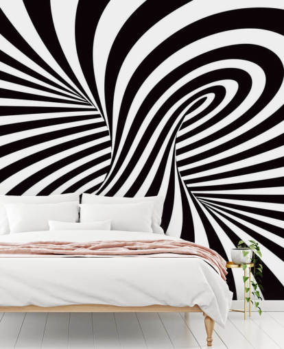 3D Black and White Optical Swirl Mural