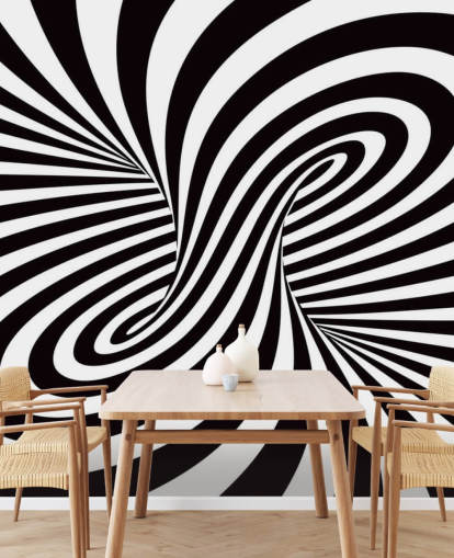 Mural Remolino óptico blanco y negro 3D