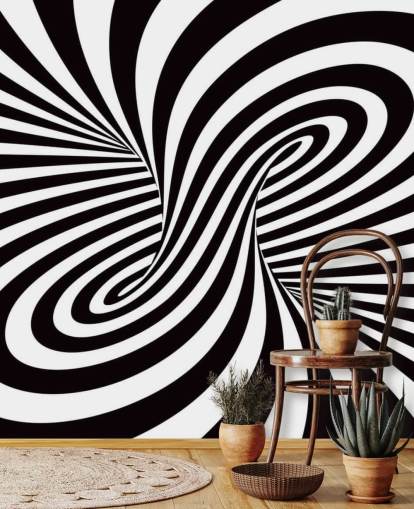 3D mustavalkoinen optinen pyörre seinämaalaus