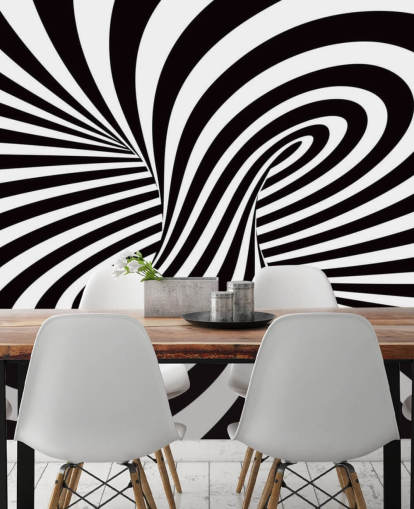 Decorazione murale 3D con vortice ottico in bianco e nero
