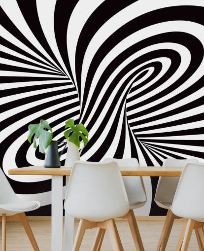 3D Black and White Optical Swirl Mural