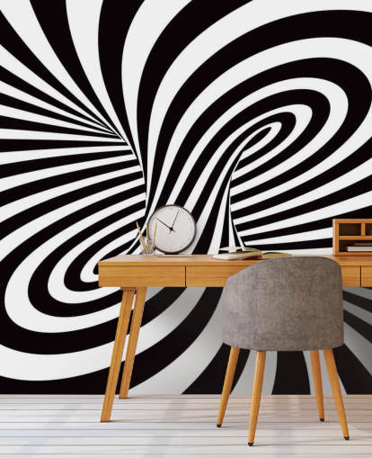 Murale 3D en noir et blanc avec tourbillon optique