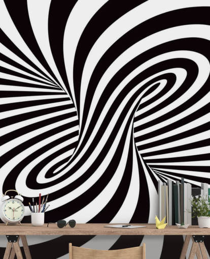 Decorazione murale 3D con vortice ottico in bianco e nero