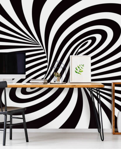 3D Black and White Optical Swirl Mural