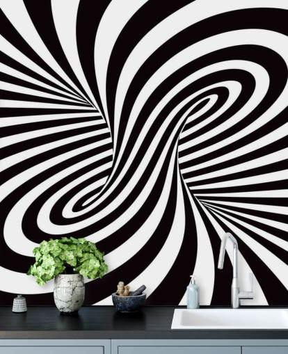 3D Black and White Optical Swirl Mural