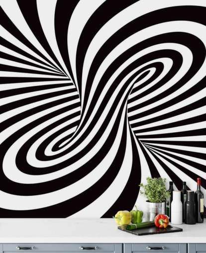 3D Black and White Optical Swirl Mural