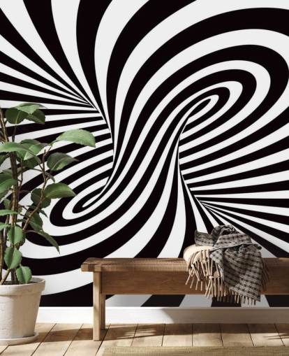 3D Black and White Optical Swirl Mural