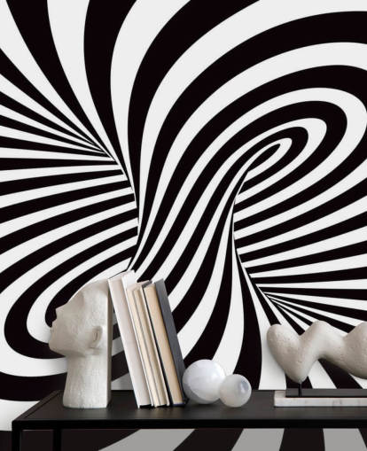 3D Black and White Optical Swirl Mural