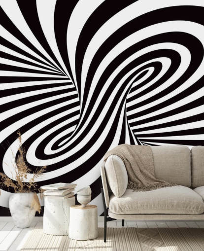 Decorazione murale 3D con vortice ottico in bianco e nero